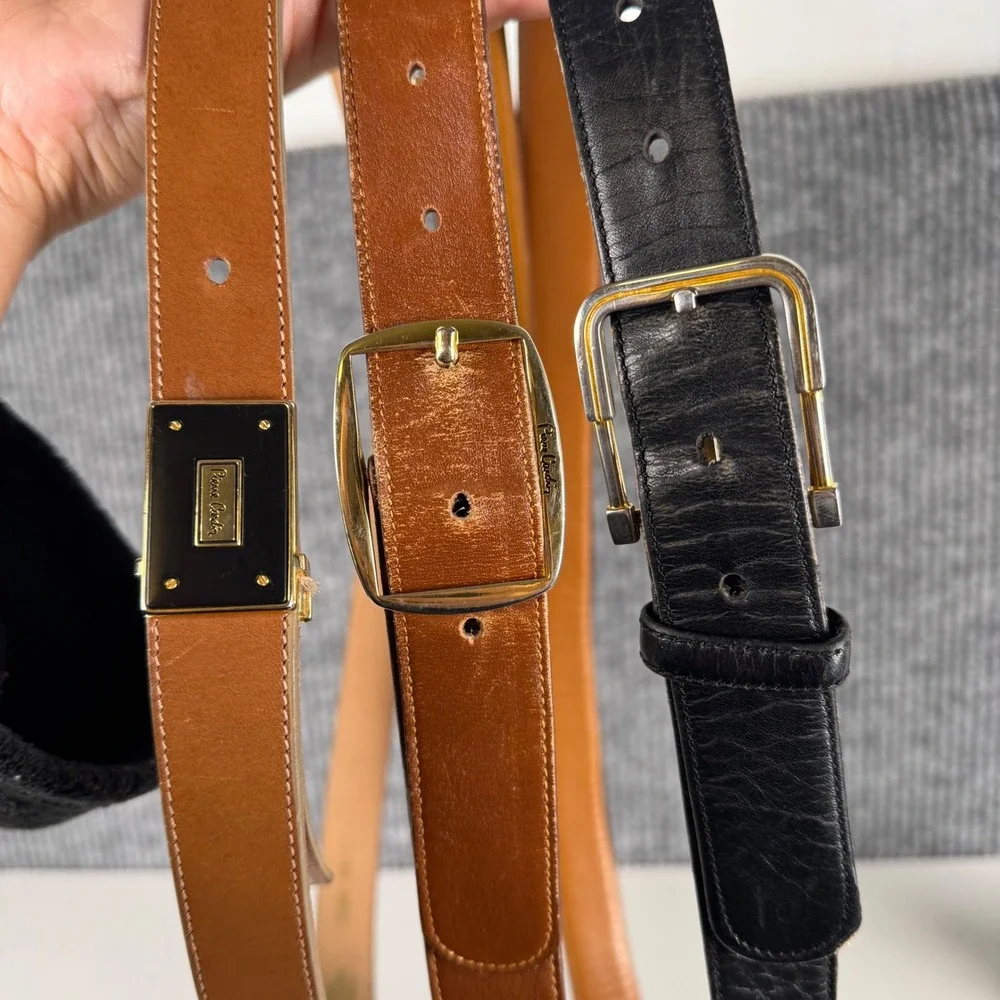 Pierre Cardin Vintage Leather Belt Bundle Womens Black Brown Tan Cowhide 34 F14Q